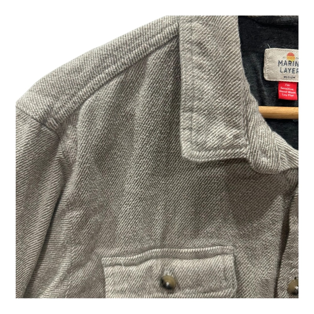 Marine Layer Button Up Karl Camping Shacket Mens M Gray Herringbone Cotton View 3